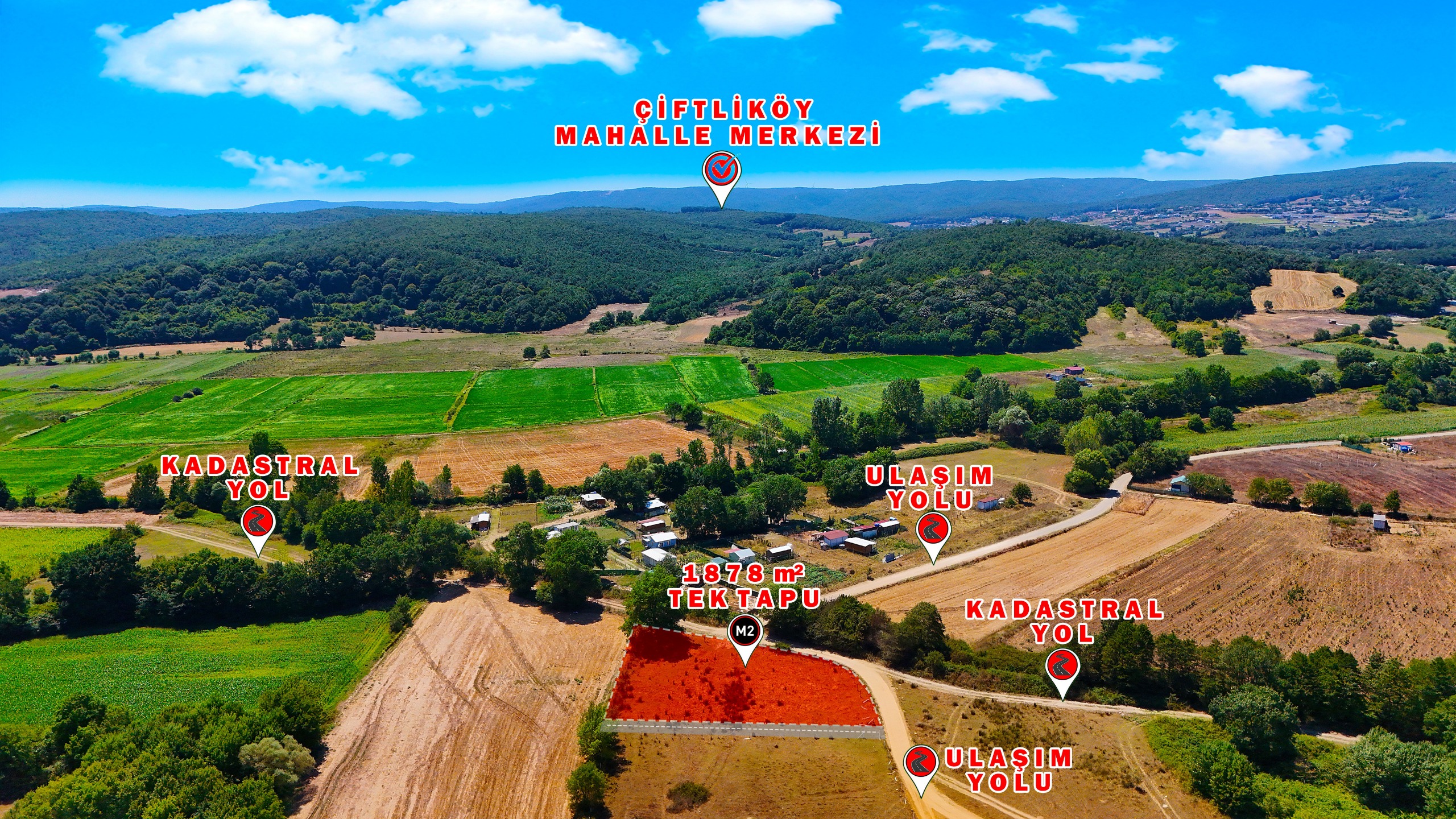 ÇATALCA ÇİFTLİKKÖY’DE 1878 m² TEK TAPU – YOLA CEPHELİ ARSA 